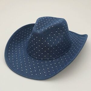 Blue Denim Rhinestone Embellished Western Cowboy Fedora Hat